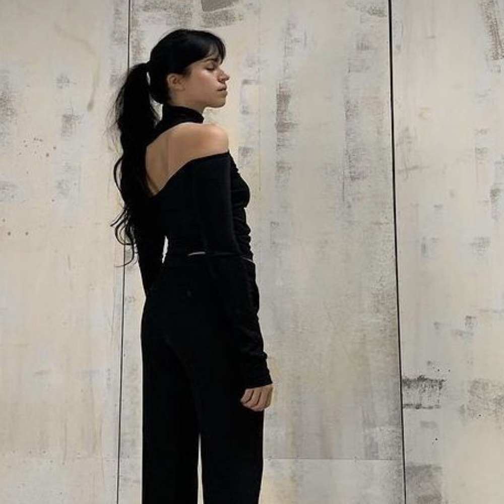 Helmut Lang Black Mock Neck Cut Out Top